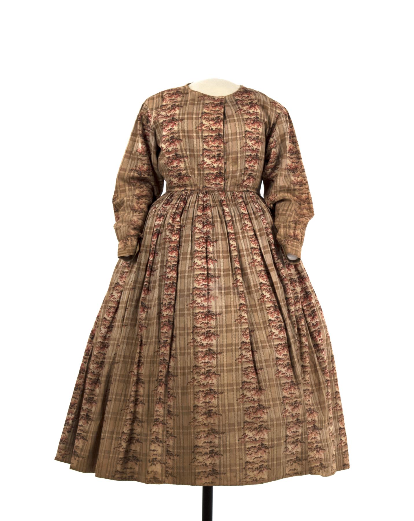 Image of Brown print dress, 1845